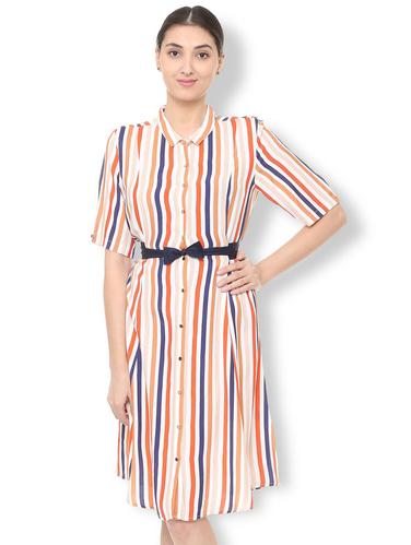 bow detail button up striped dress - 15735390 - Very Small Image - 1