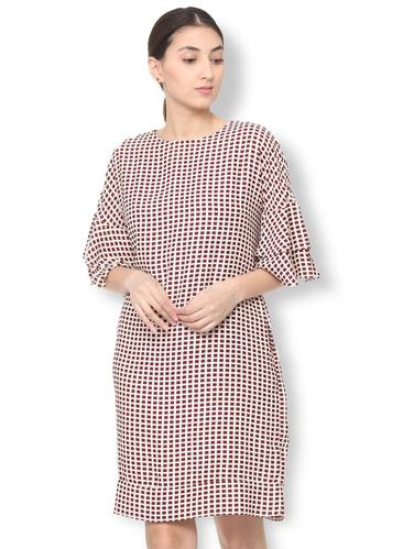 layered bell sleeved checked shift dress - 15735391 - Very Small Image - 1