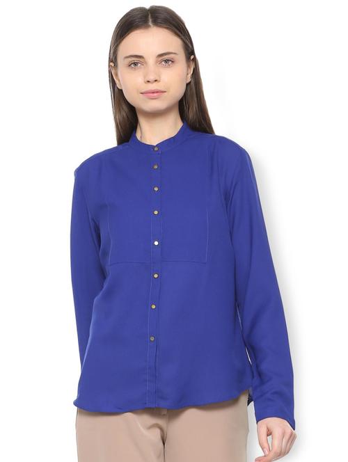mandarin neck solid shirt - 15735397 - Standard Image - 1