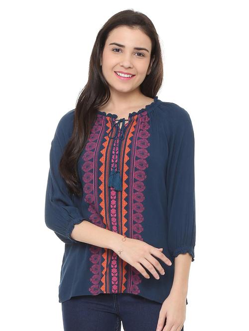 tie up neck printed top - 15735403 - Standard Image - 1