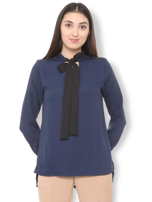 tie up neck back pleat detail top - 15735404 - Standard Image - 1