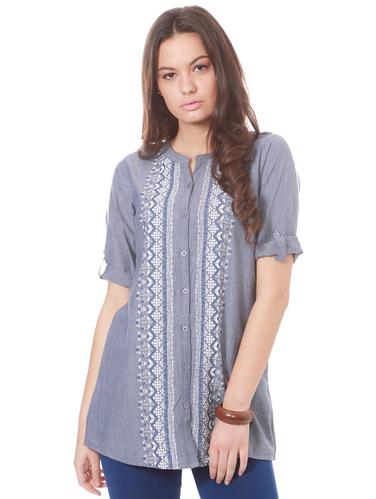 roll up sleeved button up tunic - 15735405 - Very Small Image - 1