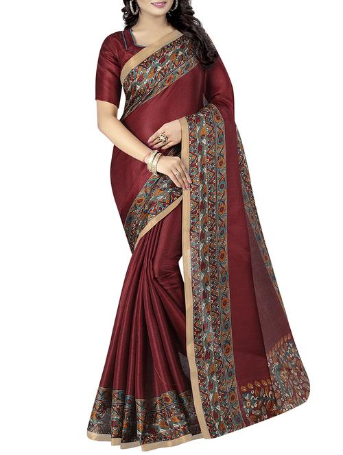 kalamkari printed border saree with blouse - 15735438 - Standard Image - 1