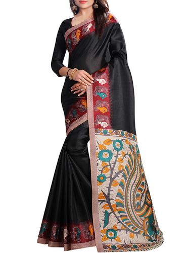 kalamkari printed border saree with blouse - 15735440 - Very Small Image - 1