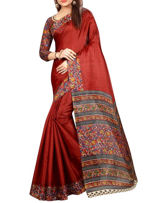 kalamkari printed border saree with blouse - 15735442 - Standard Image - 1