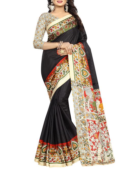 kalamkari printed border saree with blouse - 15735445 - Standard Image - 1