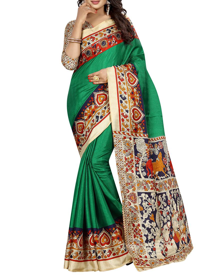 kalamkari printed border saree with blouse - 15735446 - Zoom Image - 1