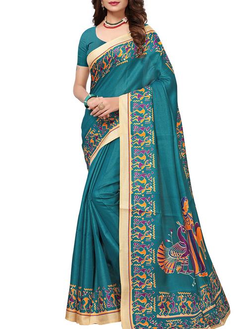 conversational printed border saree with blouse - 15735451 - Standard Image - 1