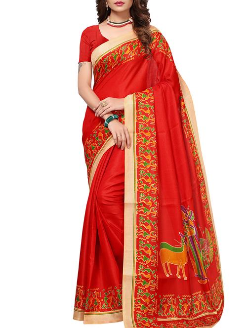 conversational printed border saree with blouse - 15735452 - Standard Image - 1