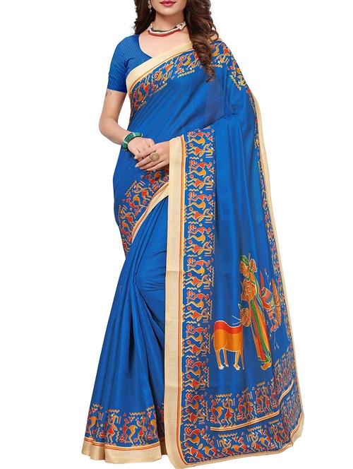 conversational printed border saree with blouse - 15735453 - Standard Image - 1