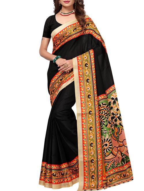 kalamkari printed border saree with blouse - 15735454 - Standard Image - 1