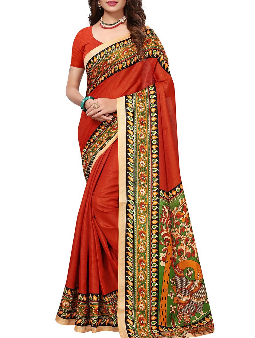 kalamkari printed border saree with blouse - 15735455 - Zoom Image - 1