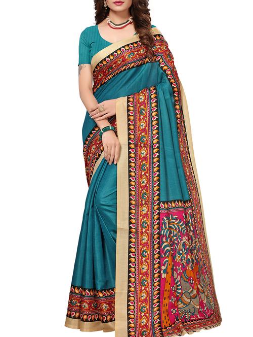 kalamkari printed border saree with blouse - 15735457 - Standard Image - 1