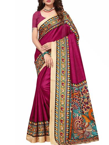 kalamkari printed border saree with blouse - 15735458 - Very Small Image - 1