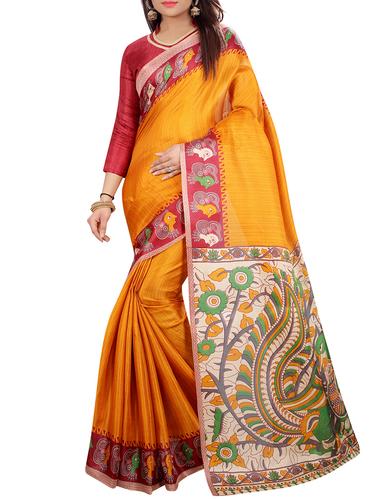 kalamkari printed border saree with blouse - 15735460 - Very Small Image - 1