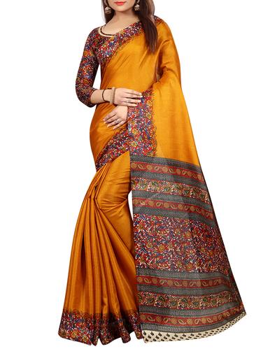 kalamkari printed border saree with blouse - 15735461 - Very Small Image - 1