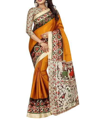 kalamkari printed border saree with blouse - 15735462 - Very Small Image - 1