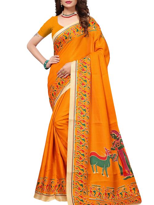 conversational printed border saree with blouse - 15735463 - Standard Image - 1