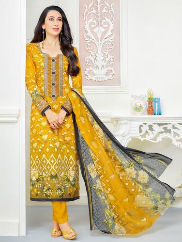 Embroidered semi-stitched pant suit - 15735721 - Very Small Image - 1