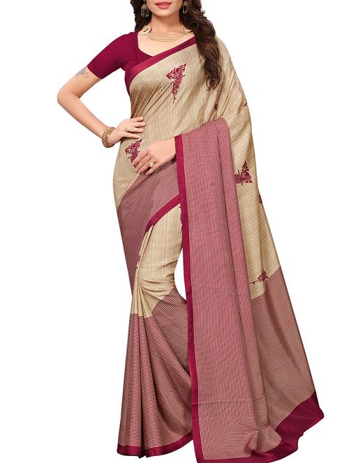 contrast striped printed saree with blouse - 15735833 - Standard Image - 1