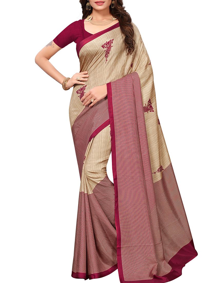 contrast striped printed saree with blouse - 15735833 - Zoom Image - 1