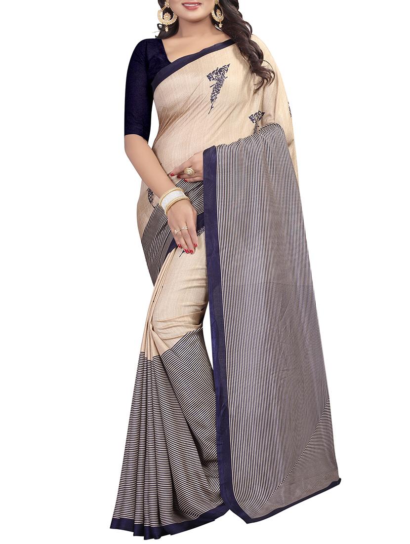 contrast striped printed saree with blouse - 15735834 - Zoom Image - 1