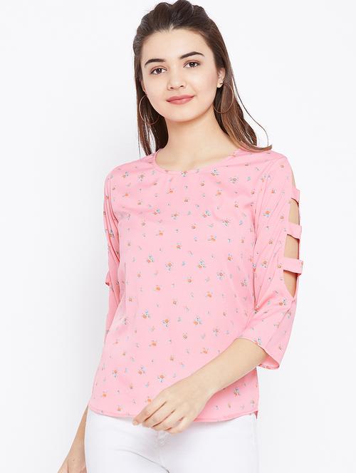 cut out sleeved ditsy floral top - 15735846 - Standard Image - 1