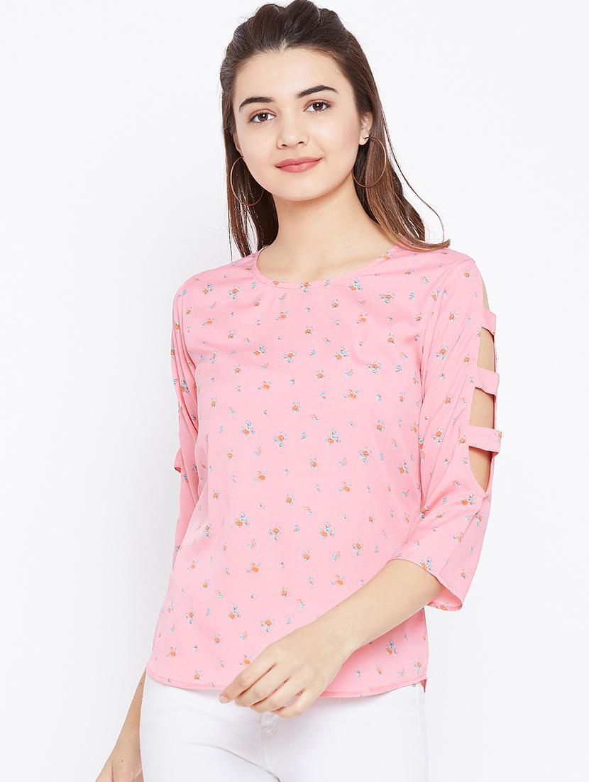 cut out sleeved ditsy floral top - 15735846 - Zoom Image - 1