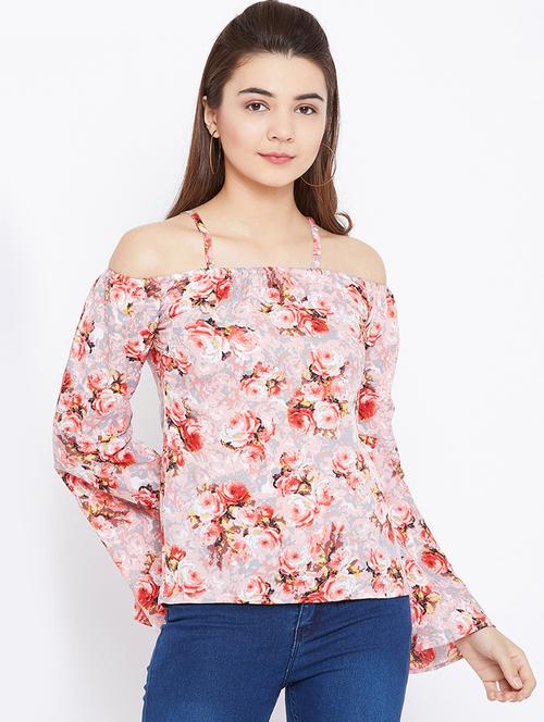 cold shoulder bell sleeved floral top - 15735847 - Standard Image - 1