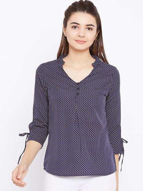 button detail tie up sleeved top - 15735853 - Standard Image - 1
