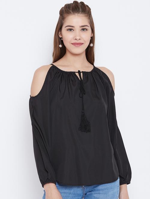 tie up neck cold shoulder top - 15735854 - Standard Image - 1