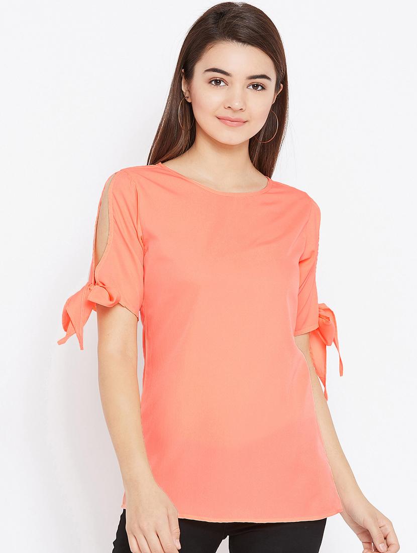 tie up sleeved cut out back top - 15735861 - Zoom Image - 1