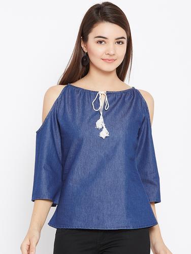 tie up neck cold shoulder top - 15735867 - Very Small Image - 1