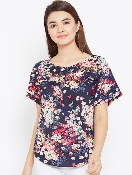 gathered floral short sleeved top - 15735875 - Standard Image - 1