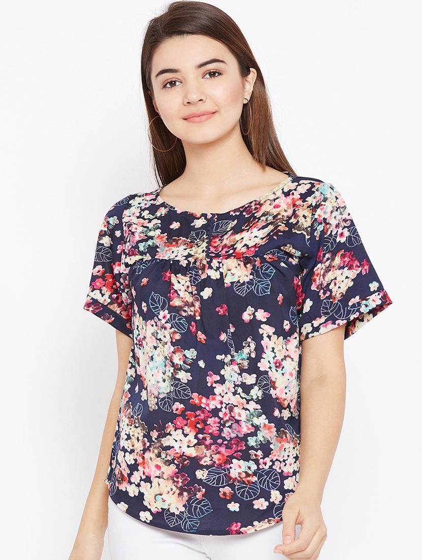 gathered floral short sleeved top - 15735875 - Zoom Image - 1