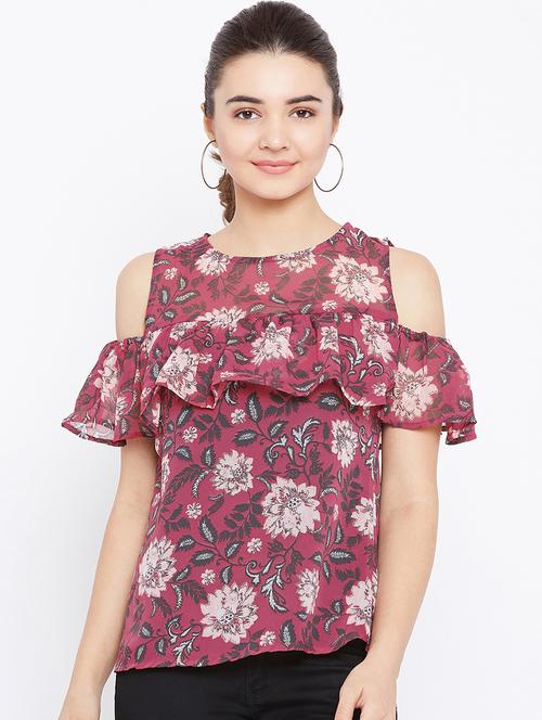 ruffled cold shoulder top - 15735889 - Standard Image - 1