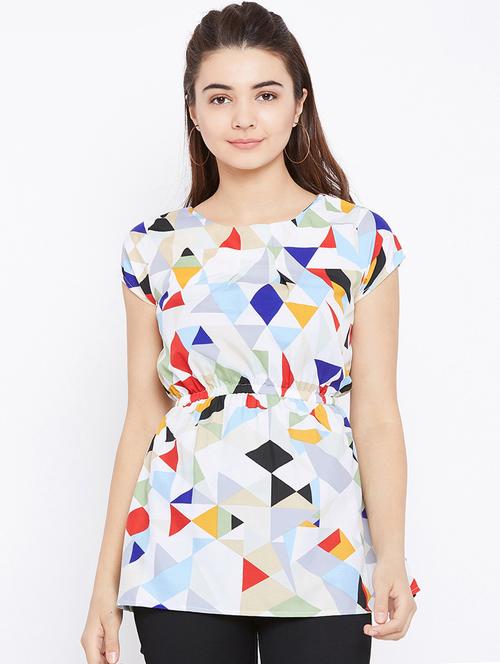 elasticated waist geometric print top - 15735890 - Standard Image - 1