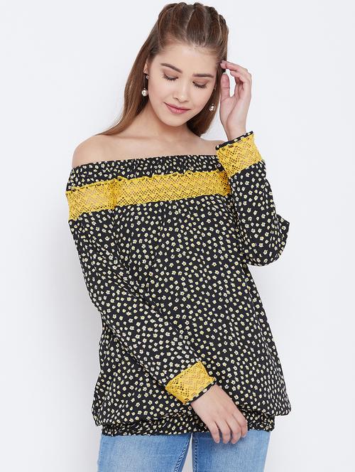 lace insert off shoulder top - 15735894 - Standard Image - 1
