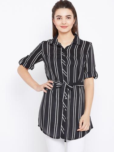 tie up waist striped tunic - 15735896 - Very Small Image - 1