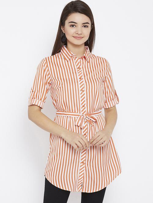 tie up waist striped tunic - 15735897 - Standard Image - 1
