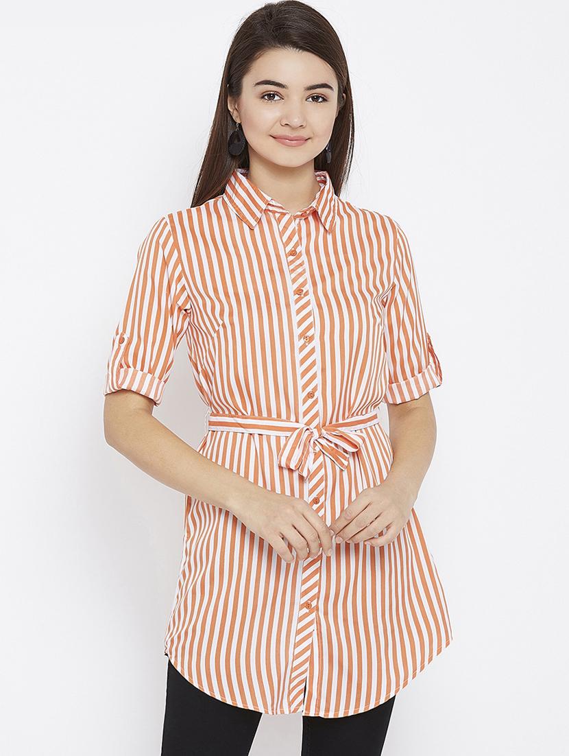 tie up waist striped tunic - 15735897 - Zoom Image - 1