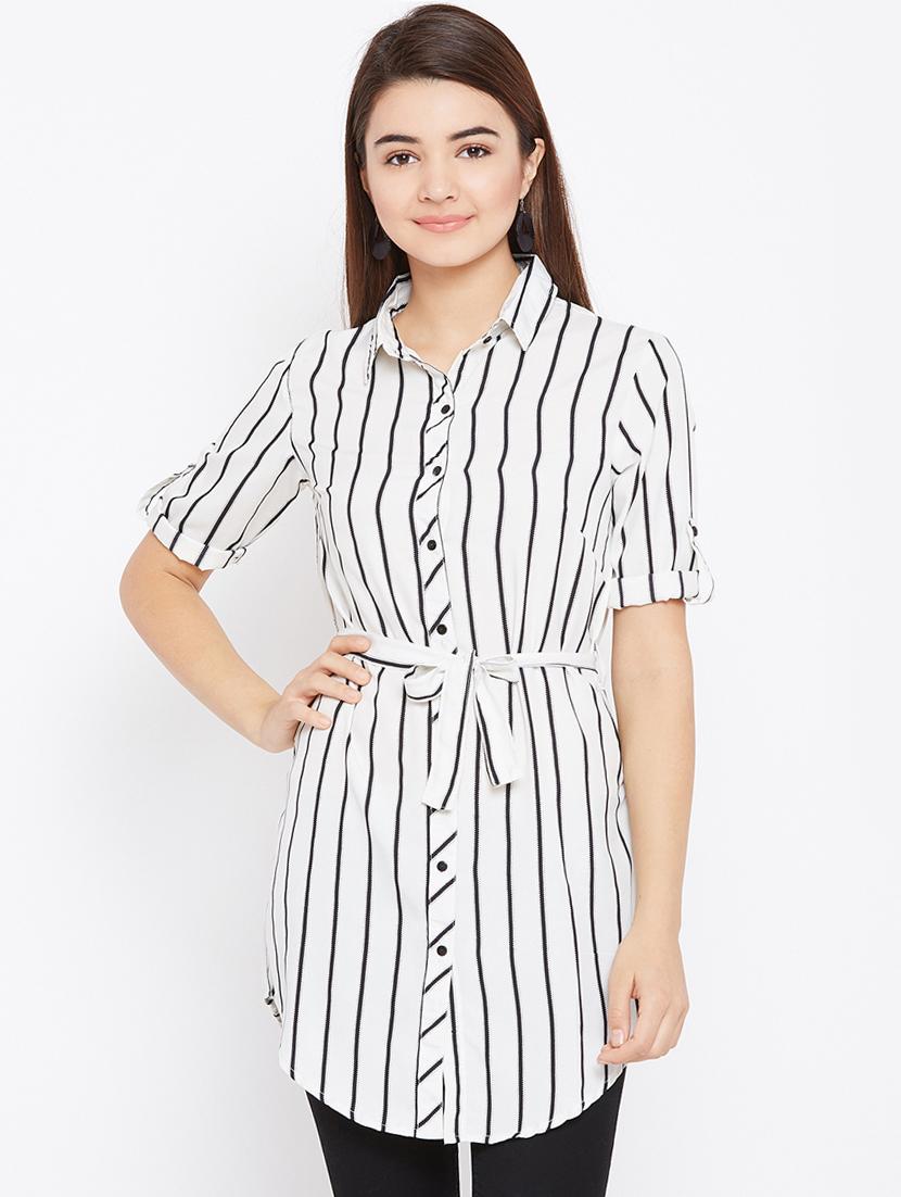 tie up waist striped tunic - 15735898 - Zoom Image - 1
