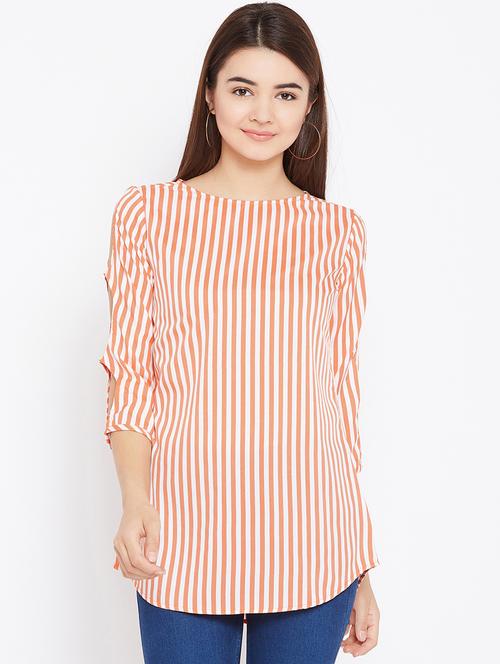 cut out sleeved striped tunic - 15735899 - Standard Image - 1