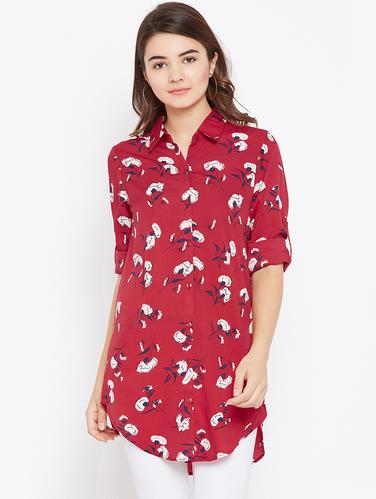 roll cup sleeved curved hem shirt tunic - 15735903 - Very Small Image - 1