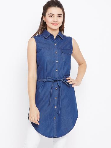 tie up waist curved hem tunic - 15735905 - Very Small Image - 1