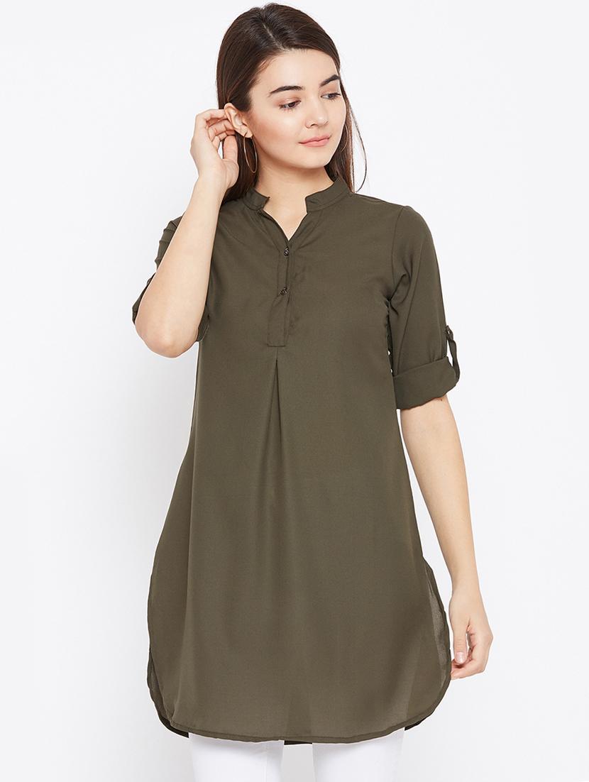 button detail roll up sleeved tunic - 15735909 - Zoom Image - 1