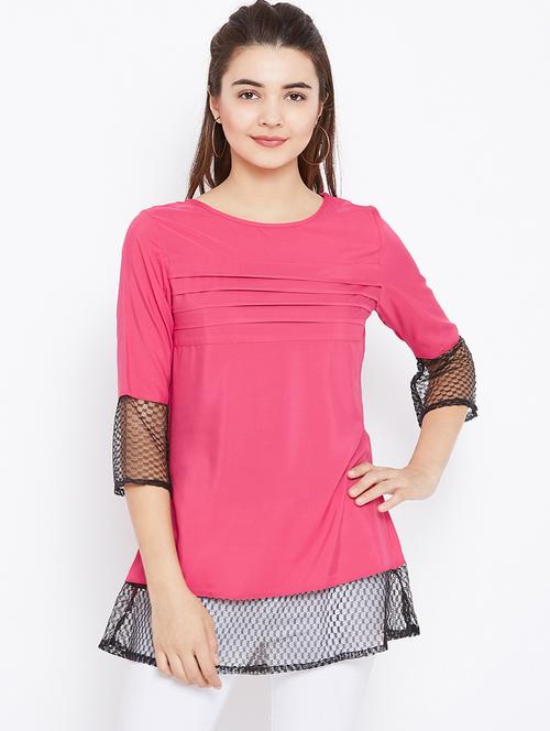 mesh paneled pintucked tunic - 15735915 - Standard Image - 1