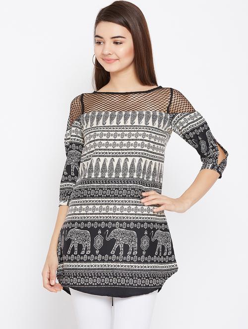 mesh paneled slit sleeved tunic - 15735916 - Standard Image - 1