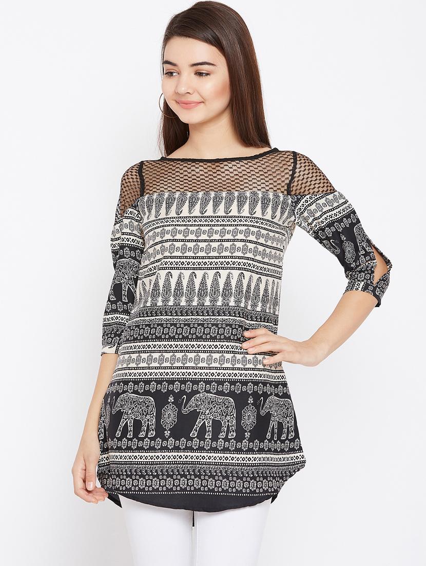 mesh paneled slit sleeved tunic - 15735916 - Zoom Image - 1