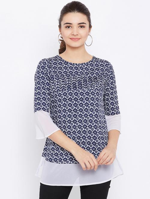 contrast paneled pintucked tunic - 15735917 - Standard Image - 1
